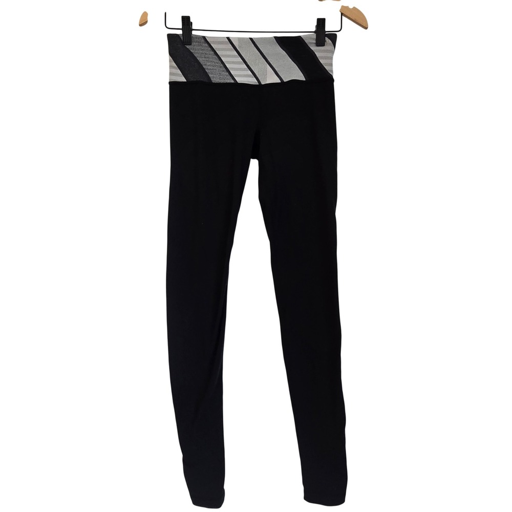 Lululemon Align Black Fold Over Waistband Striped Athletic‎ Leggings Size 4